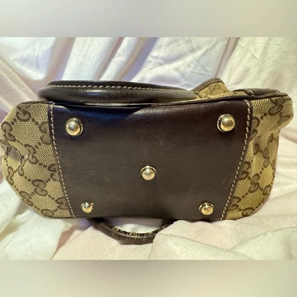 Gucci Tote GG Supreme Canvas Tote Vintage Small Monogram Brown Leather Trim COA - Picture 6 of 11